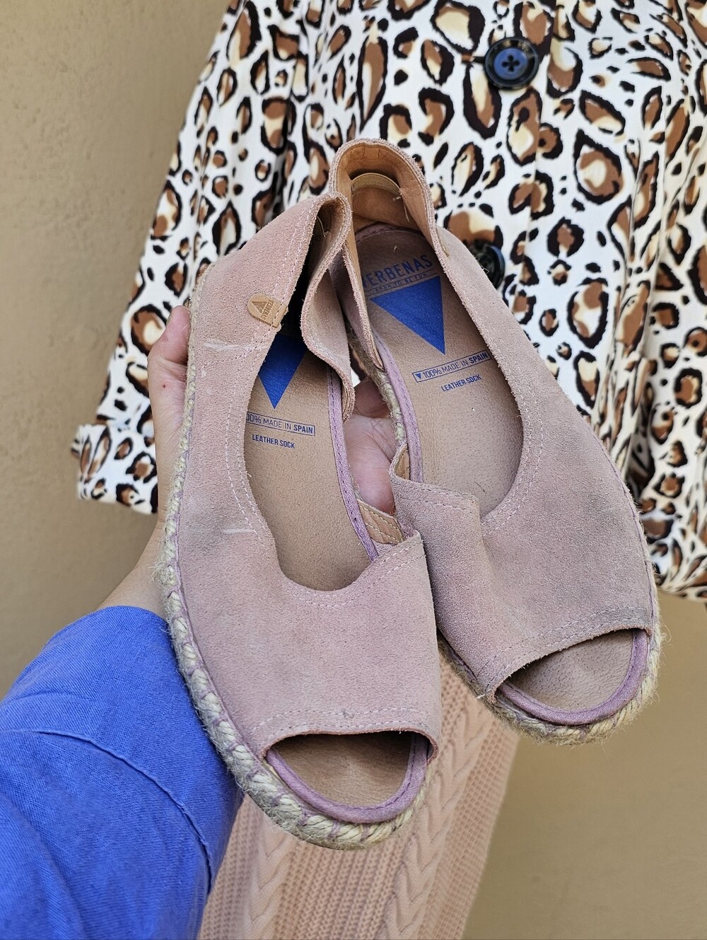 Suede Open-Toe Espadrille Flats in Dusty Pink